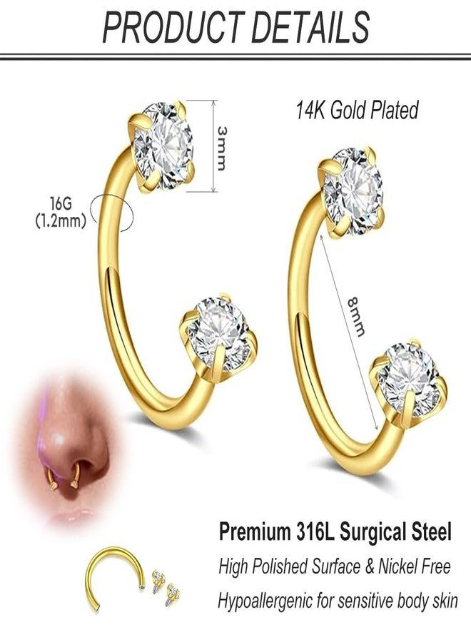 SEEDRILL 16G Horseshoe Nose Septum Rings for Women Men Hypoallergenic Surgical Steel with Gold Plated Eyebrow Septum Lip Labret Helix Tragus Cartilage Daith Rook Conch Earring Piercing Jewelry Sets - Image 3